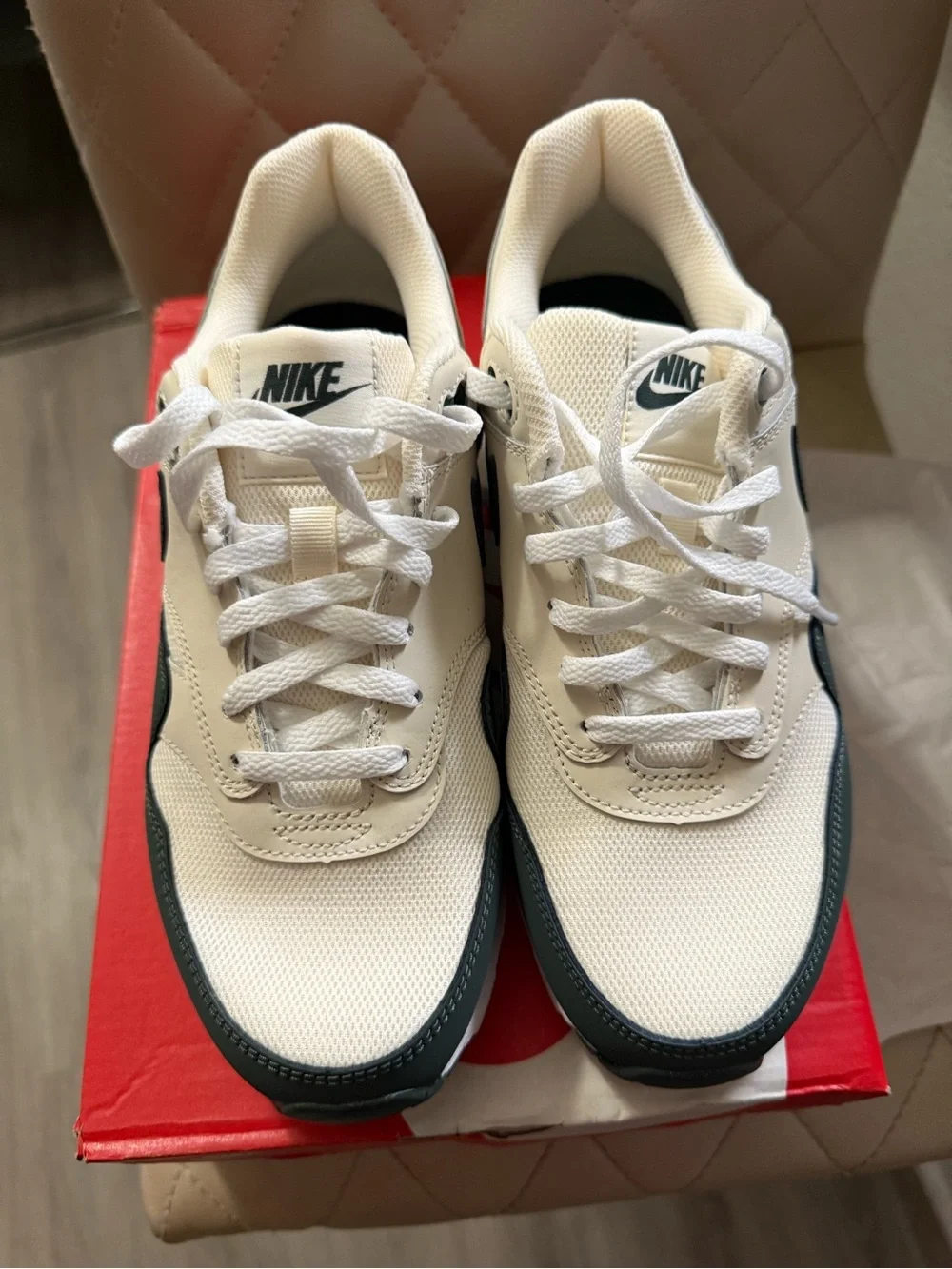 Nike White and Dark Green Sneakers